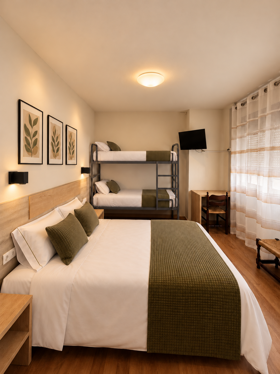 Habitación Cuádruple con cama de matrimonio y litera
